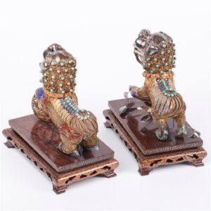 Chinese figures of Imperial guardian lions on wooden — image 6