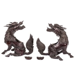 A pair of Chinese bronze dragon sculptures — image 1