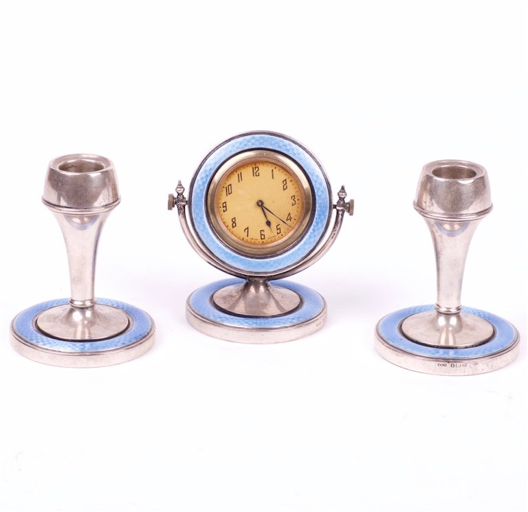 English cabinet desk clock with the candlestick. — image 1