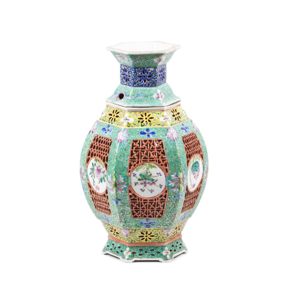 Chinese pierced ceramic covered potpourri jar — image 1