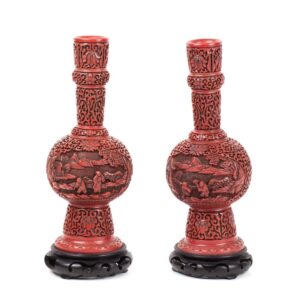 A pair of antique Chinese carved cinnabar lacquer vases — image 1