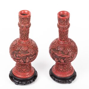 A pair of antique Chinese carved cinnabar lacquer vases — image 2