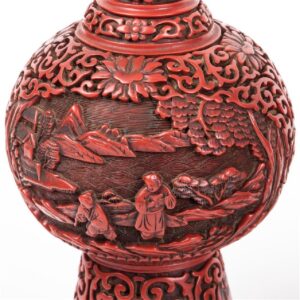 A pair of antique Chinese carved cinnabar lacquer vases — image 3