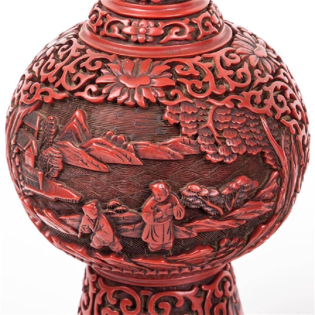 A pair of antique Chinese carved cinnabar lacquer vases — image 3