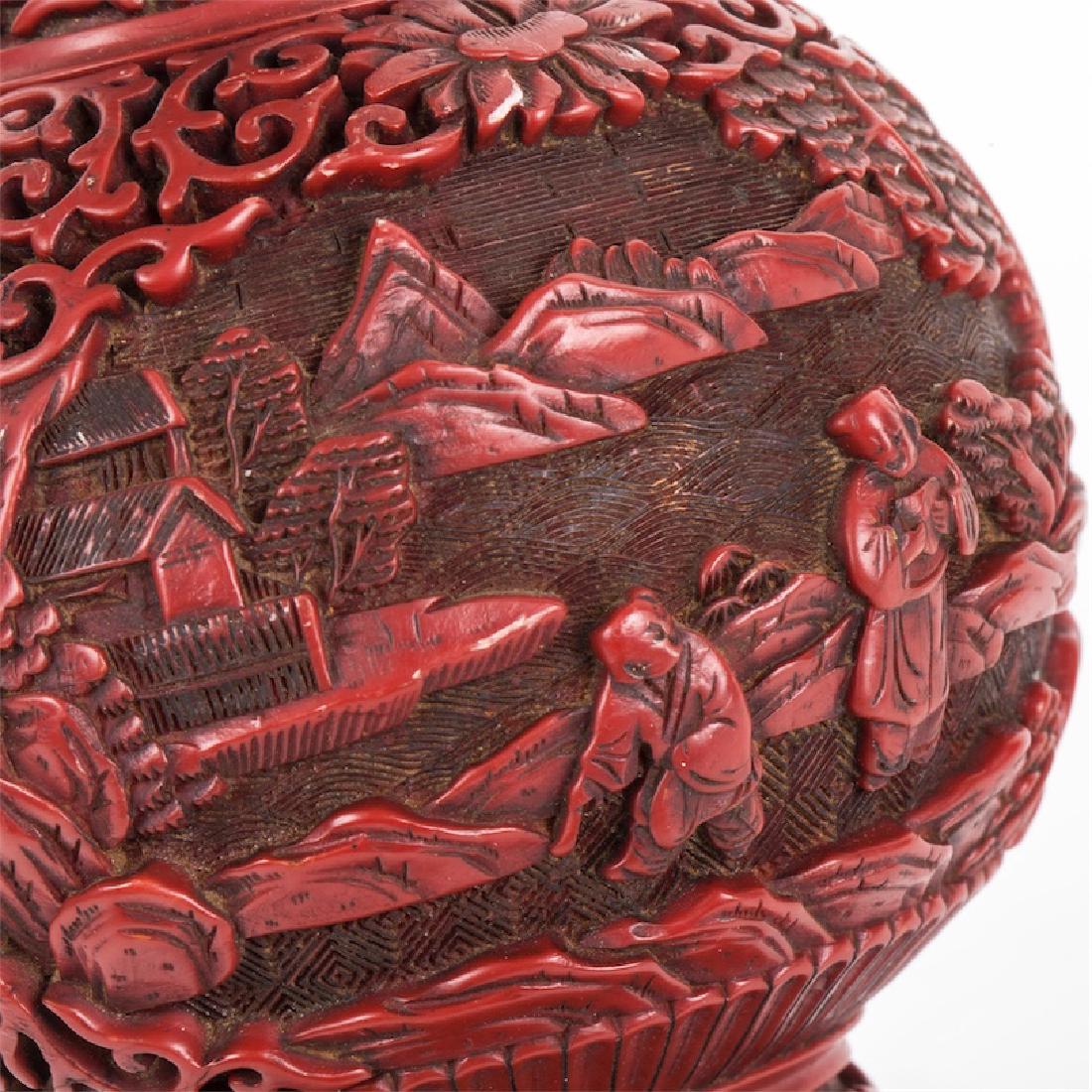 A pair of antique Chinese carved cinnabar lacquer vases — image 4