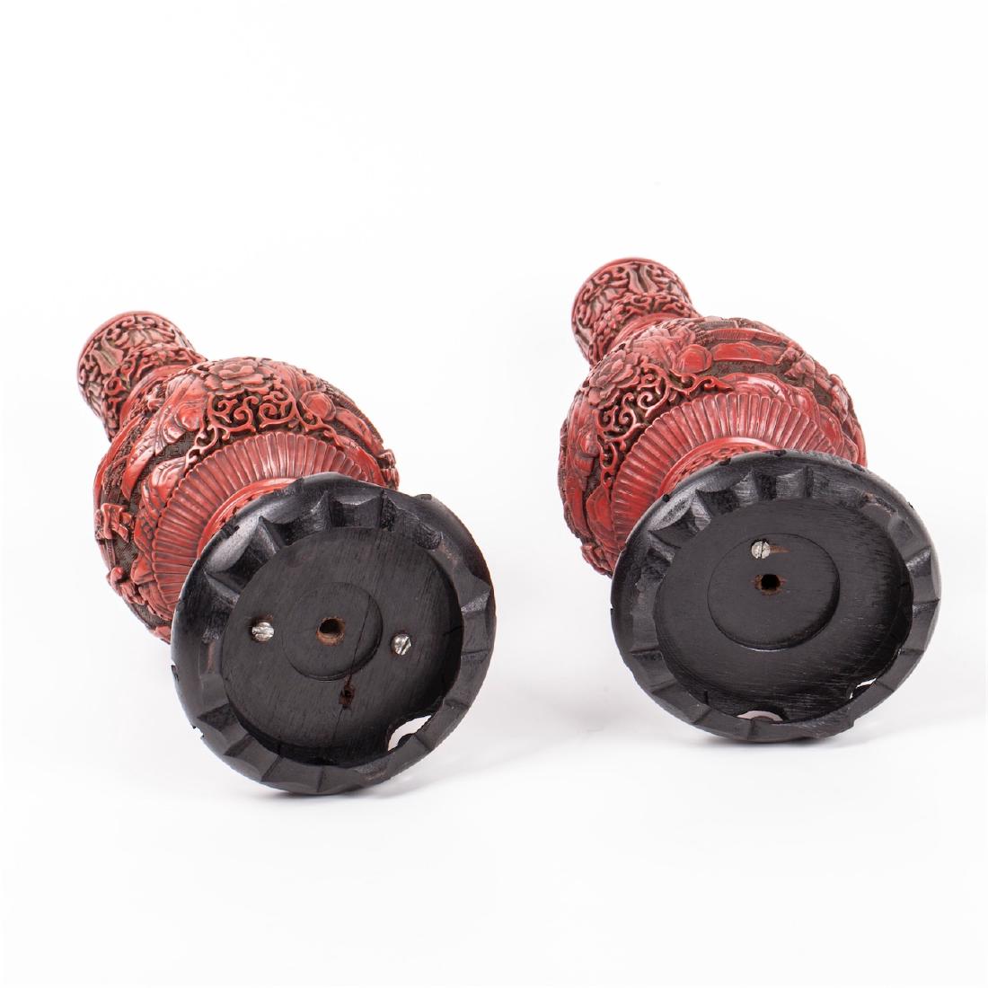A pair of antique Chinese carved cinnabar lacquer vases — image 7