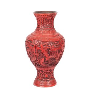 Chinese red lacquer vase with figures and landscape — image 1