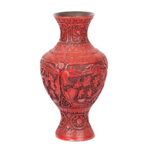 Chinese red lacquer vase with figures and landscape — image 2