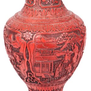 Chinese red lacquer vase with figures and landscape — image 3