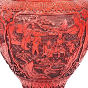 Chinese red lacquer vase with figures and landscape — image 4