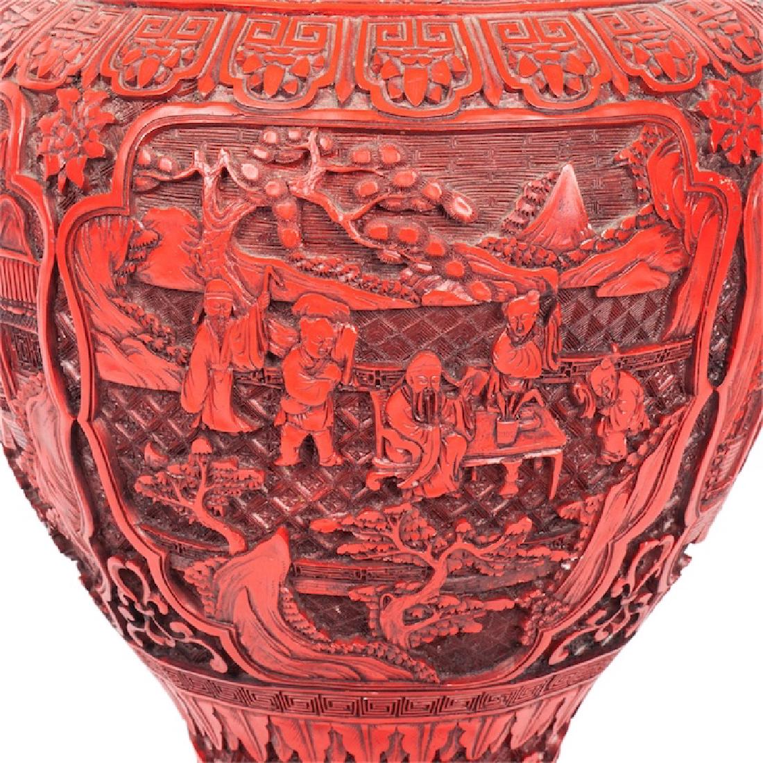 Chinese red lacquer vase with figures and landscape — image 4
