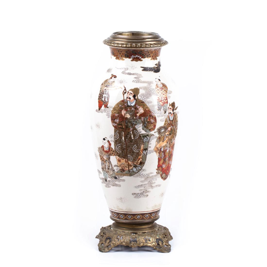 Antique Japanese painted porcelain vase with bronze — image 1