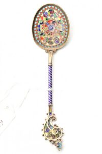 Russian silver plique-a-jour spoon. — image 1