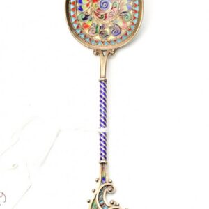 Russian silver plique-a-jour spoon. — image 1