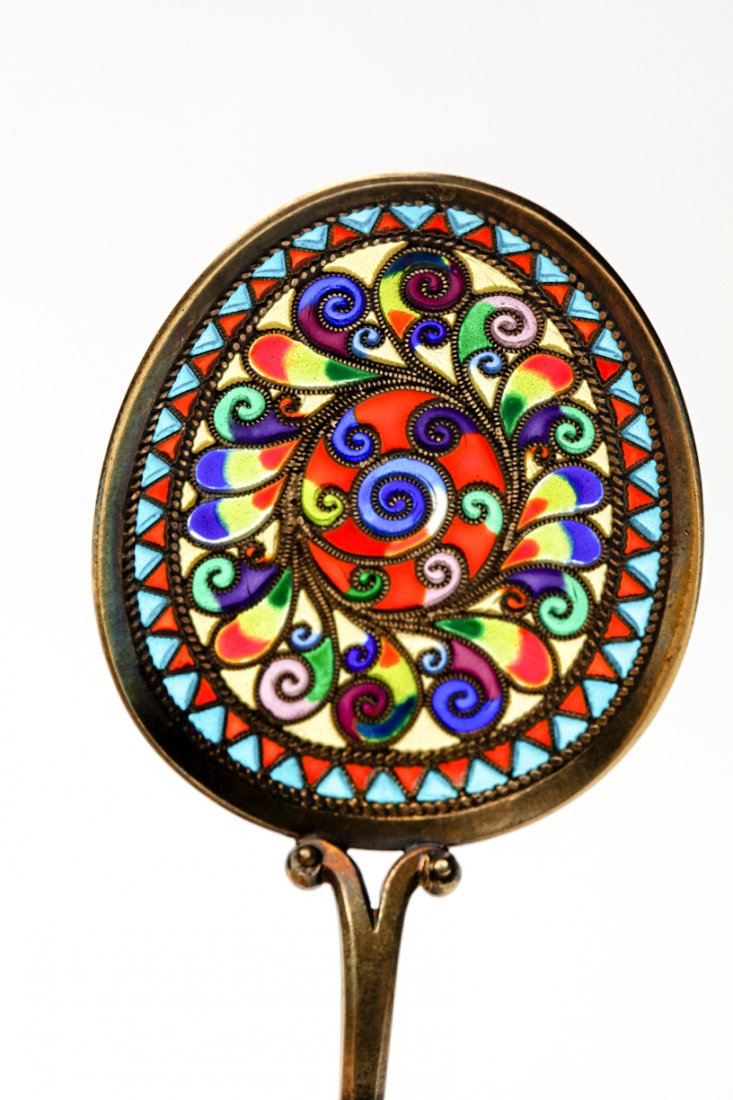 Russian silver plique-a-jour spoon. — image 3