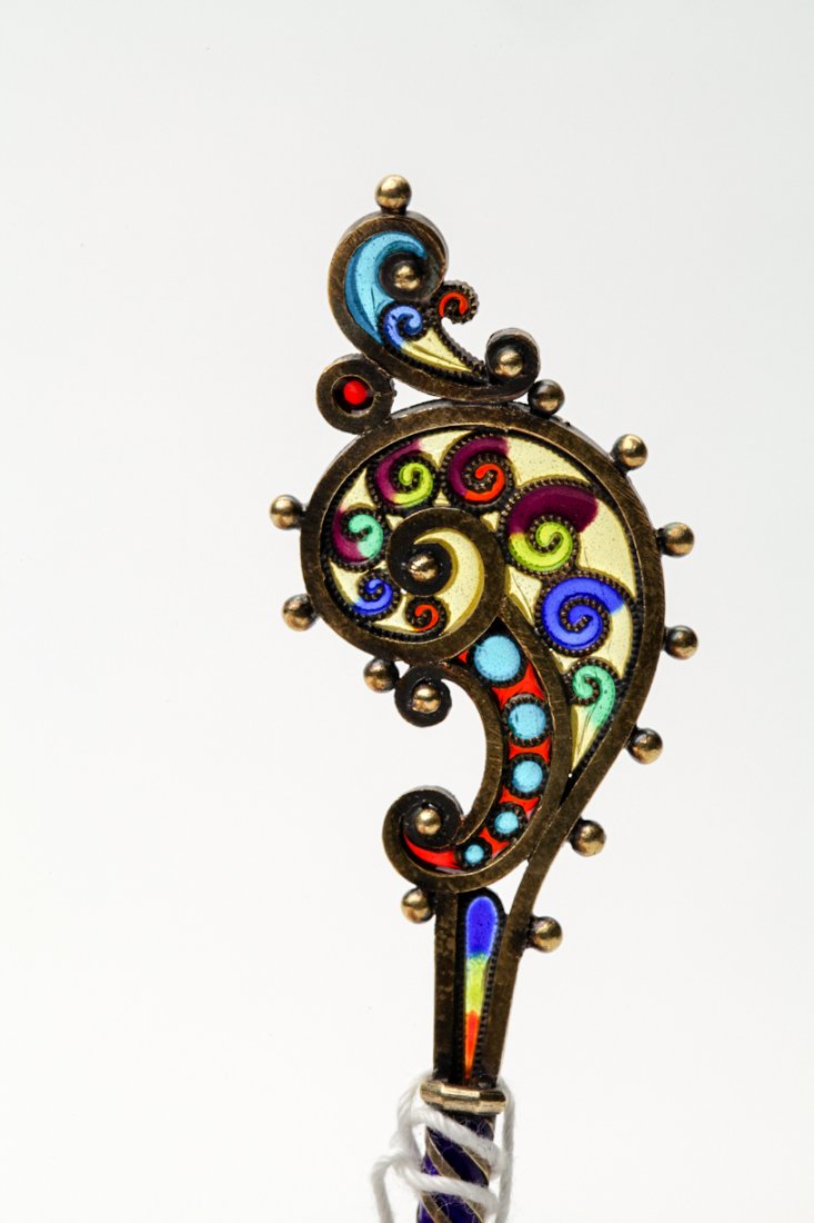 Russian silver plique-a-jour spoon. — image 4