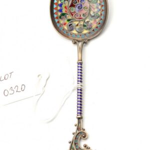 Russian silver plique-a-jour spoon. — image 1