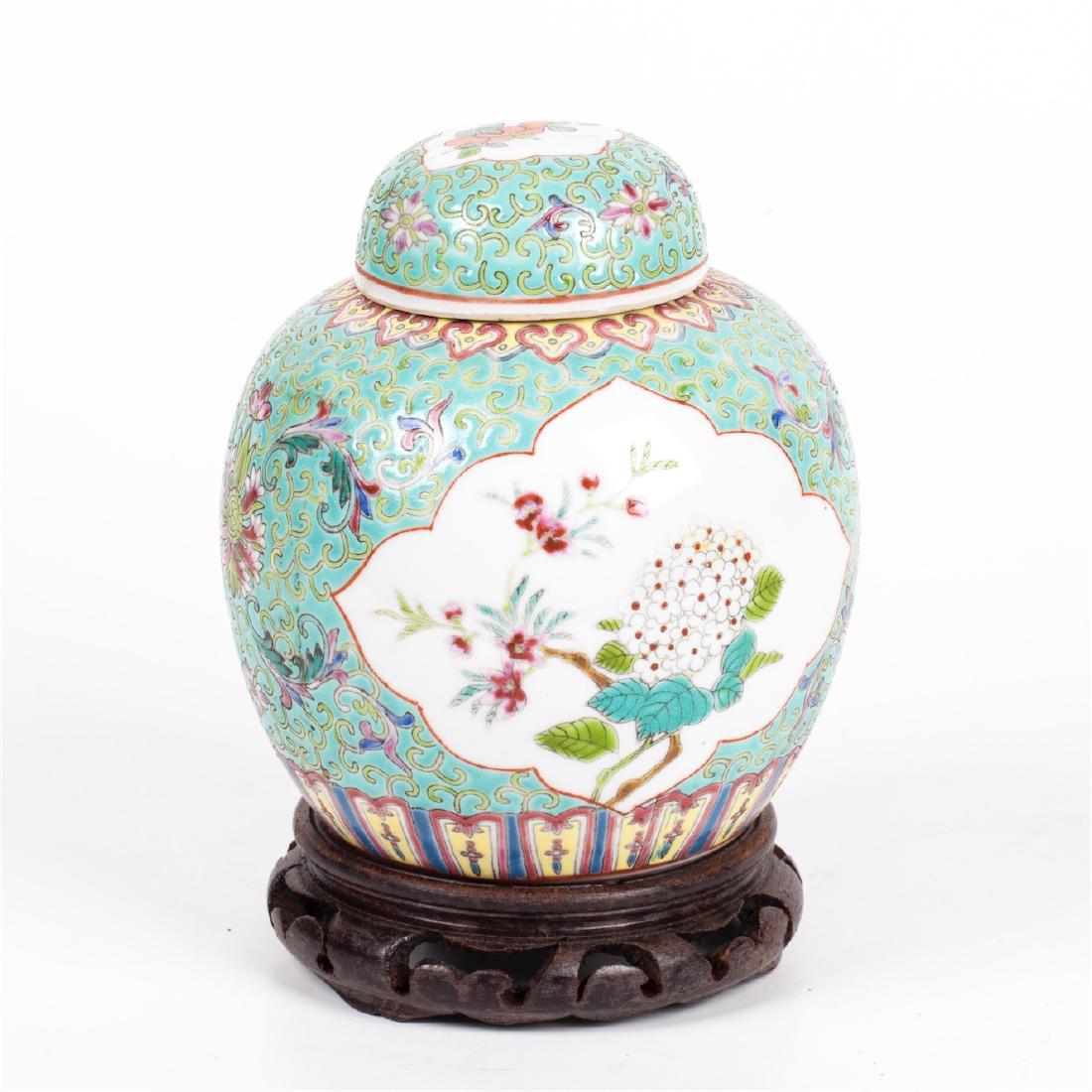 Antique Chinese porcelain vase on a wooden stand — image 2
