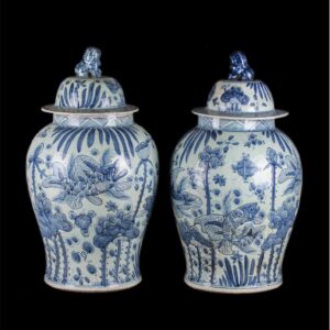 A pair of antique Foo Dog Chinese temple jars — image 1