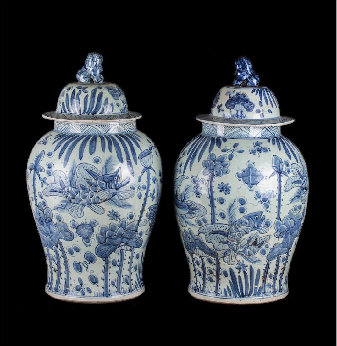 A pair of antique Foo Dog Chinese temple jars — image 1