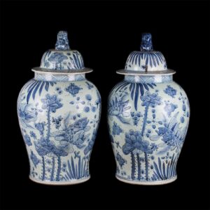 A pair of antique Foo Dog Chinese temple jars — image 4
