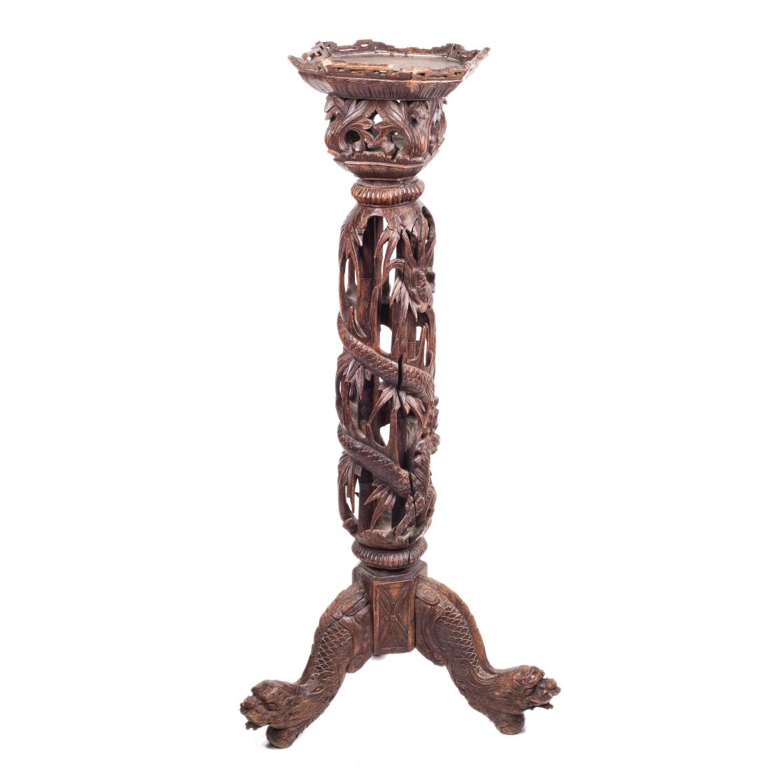 Chinese carved wood dragon pillar. — image 2