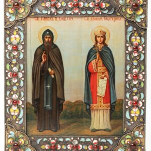 Russian icon with silver and enamel riza. — image 1