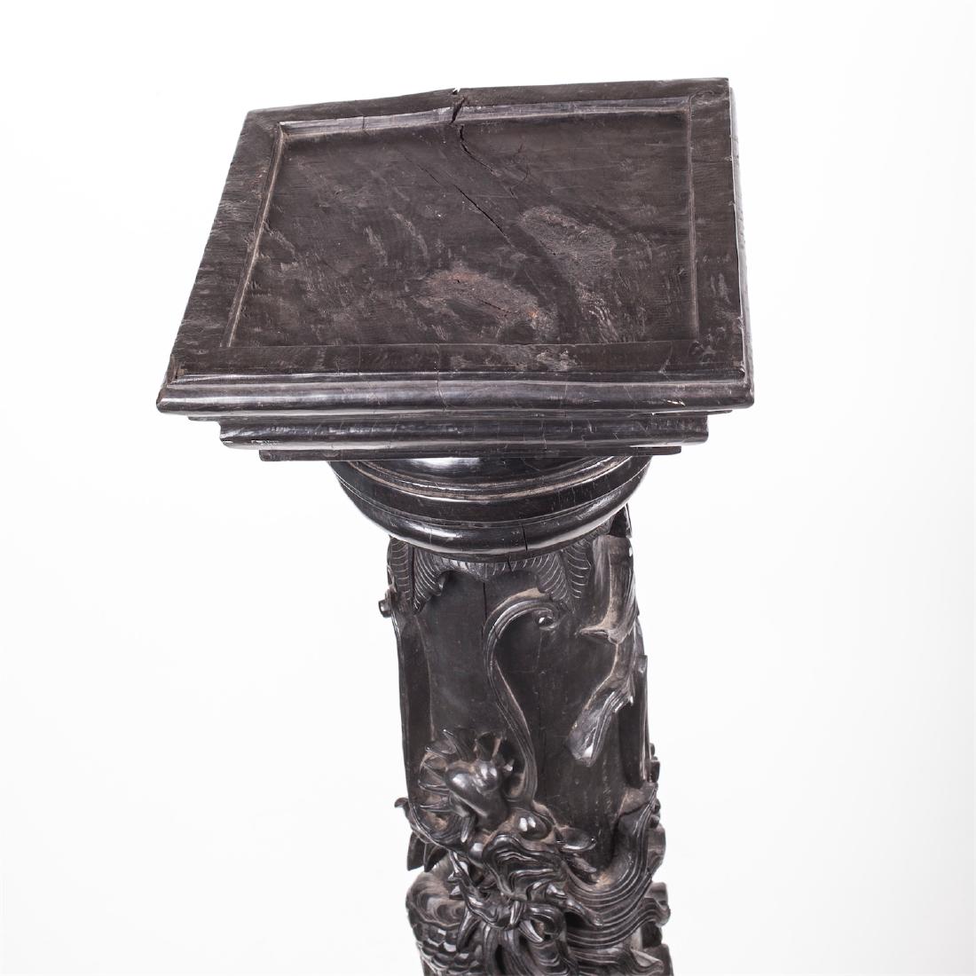 Massive Chinese carved black wood dragon pillar — image 1