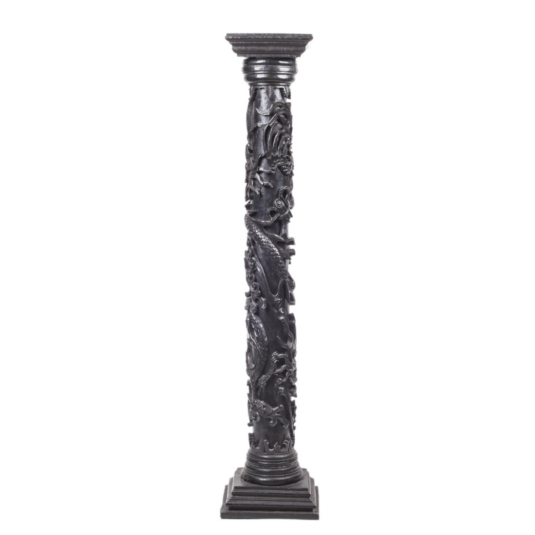 Massive Chinese carved black wood dragon pillar — image 2