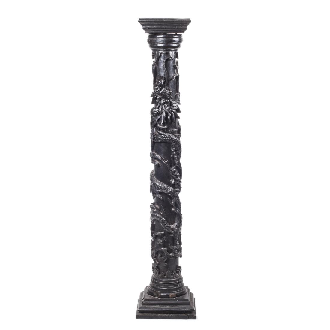 Massive Chinese carved black wood dragon pillar — image 3