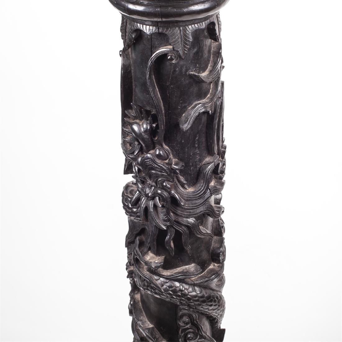 Massive Chinese carved black wood dragon pillar — image 4