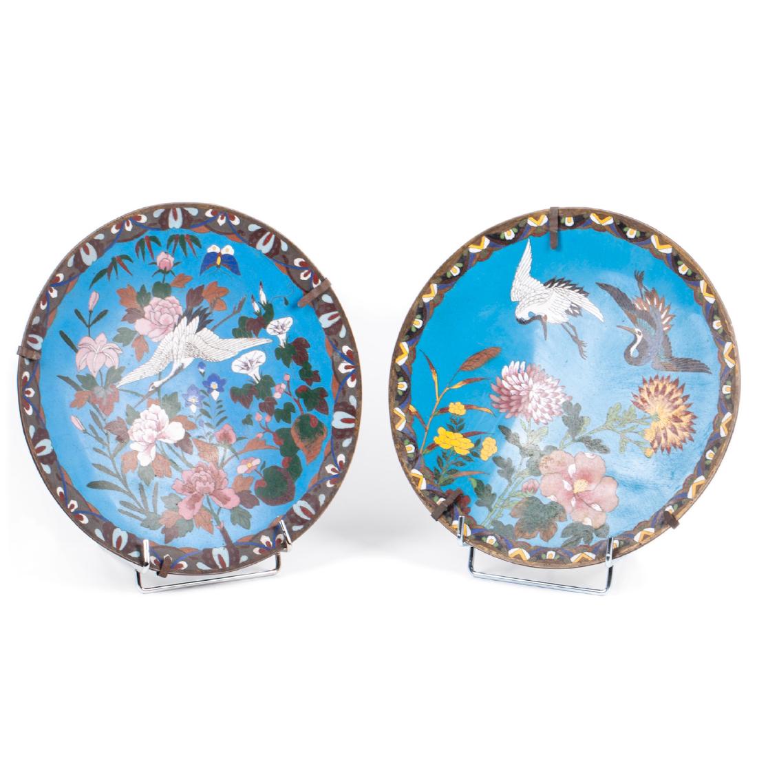 A pair of Japanese Meiji Period cloisonne enamel dishes — image 1