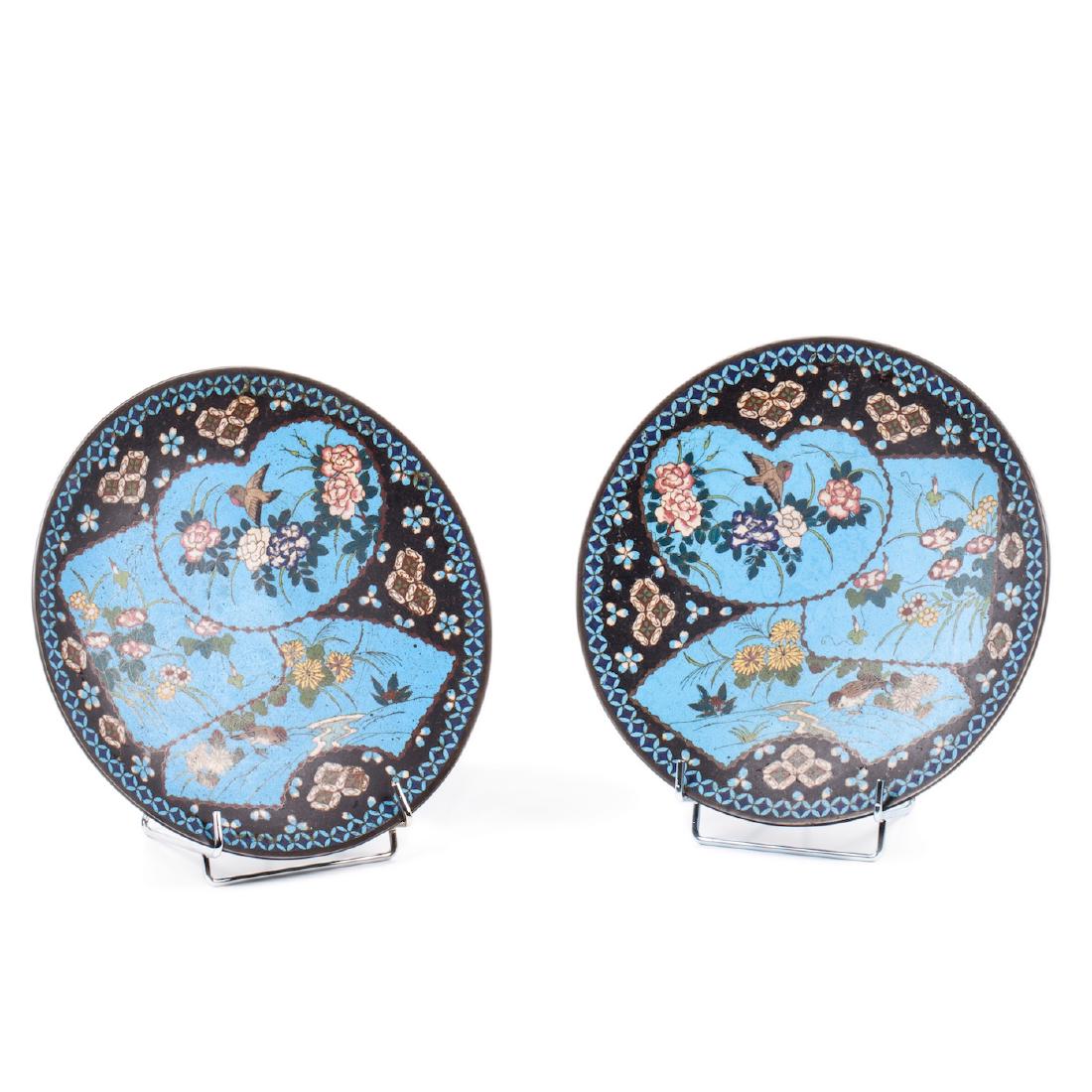 A pair of Japanese Meiji Period cloisonne enamel dishes — image 1