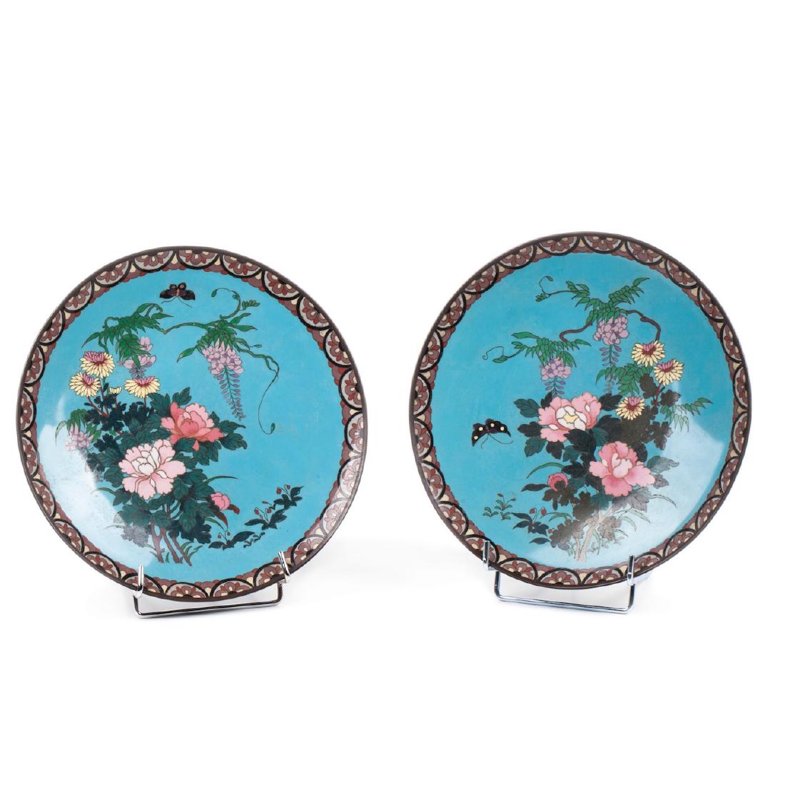 A pair of Japanese Meiji Period cloisonne enamel dishes — image 1