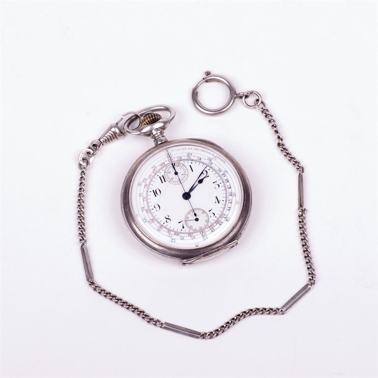 Silver pocket watch "Zenith" with chronograph. — image 1