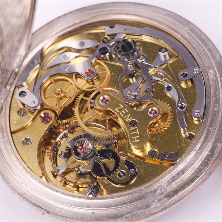 Silver pocket watch "Zenith" with chronograph. — image 9