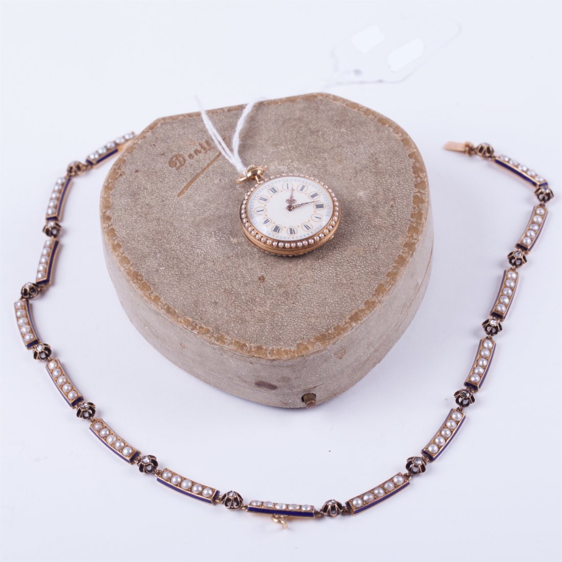 Enamel and pearl gold pocket watch with gold blue — image 1