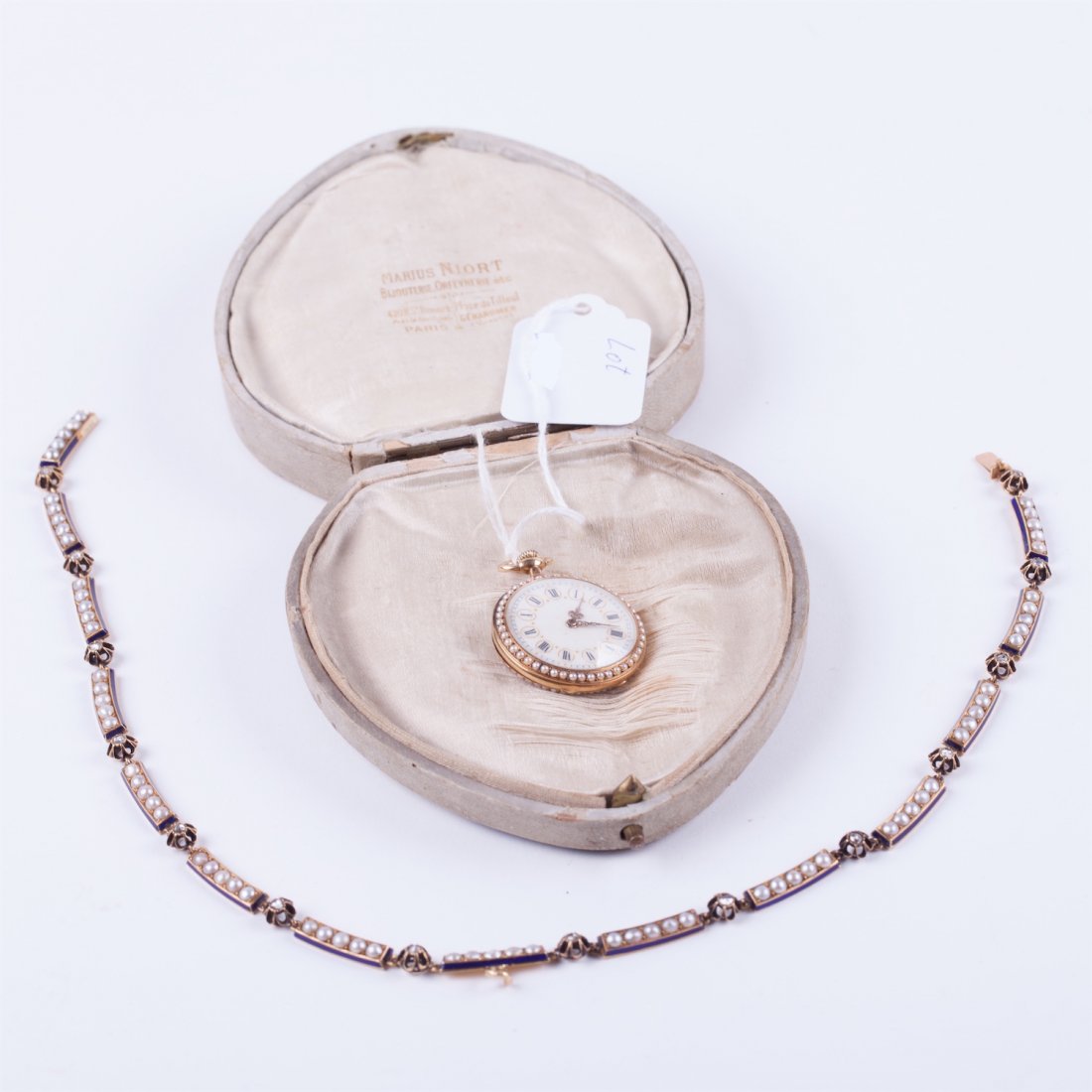 Enamel and pearl gold pocket watch with gold blue — image 2