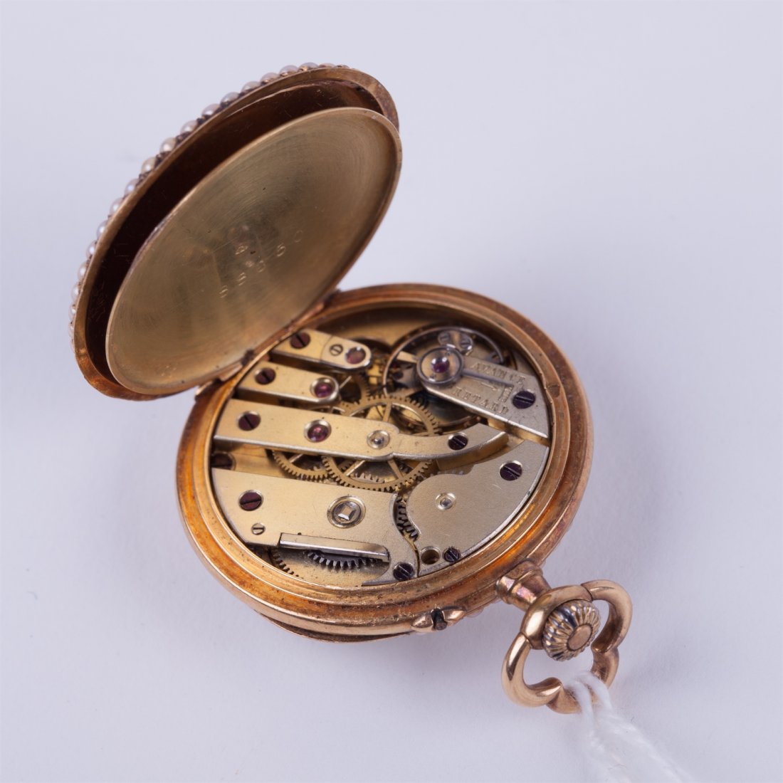 Enamel and pearl gold pocket watch with gold blue — image 4