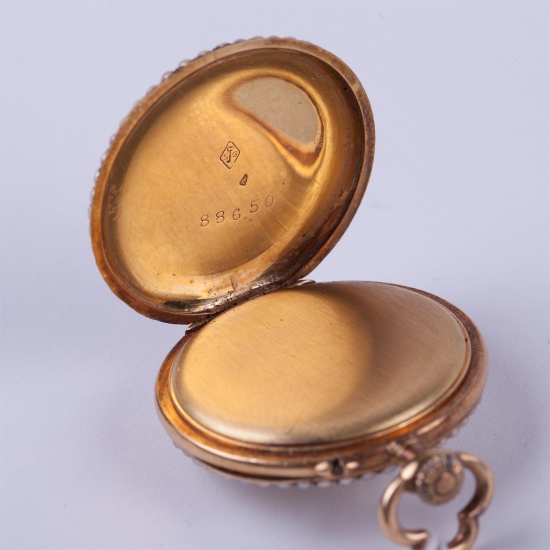 Enamel and pearl gold pocket watch with gold blue — image 6