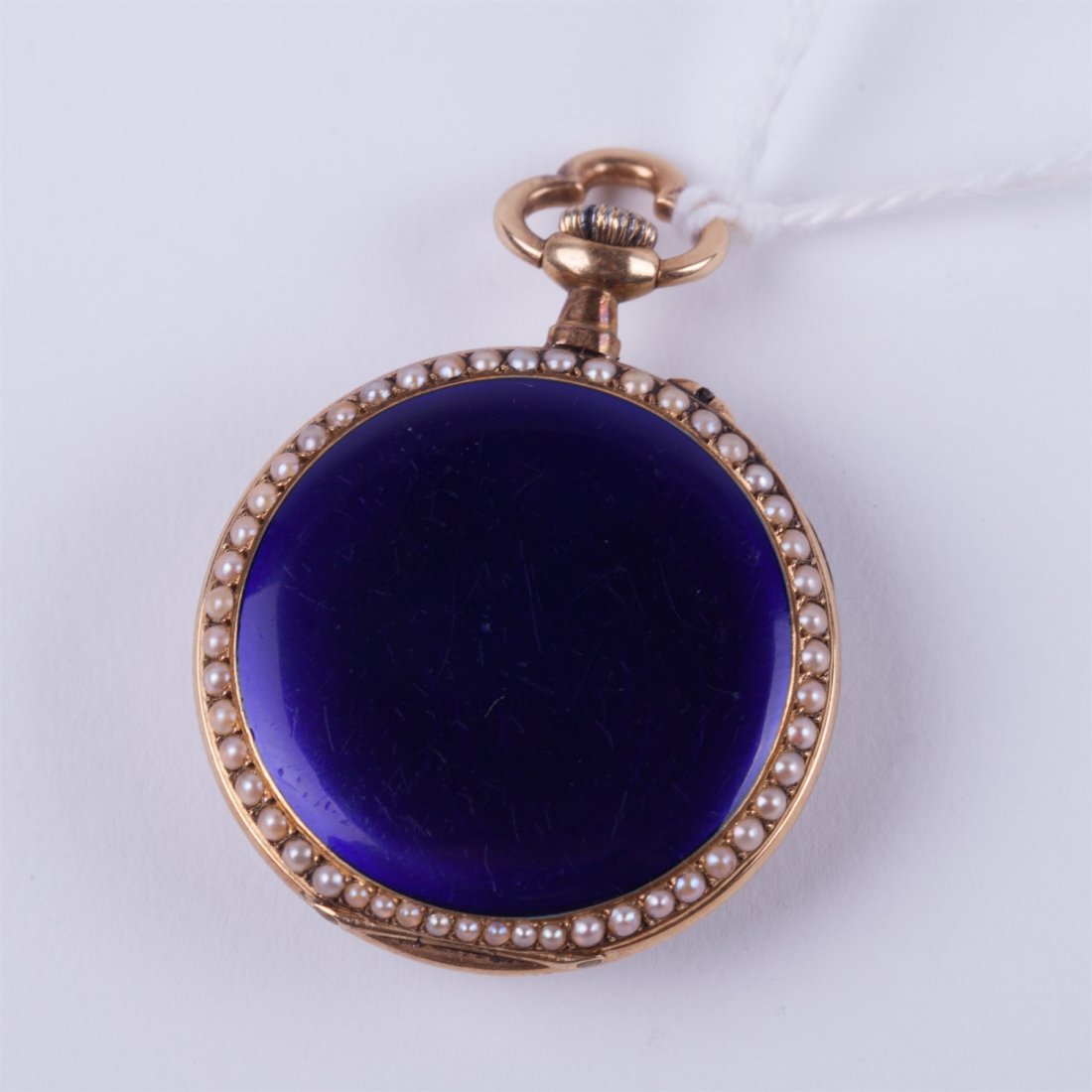 Enamel and pearl gold pocket watch with gold blue — image 7