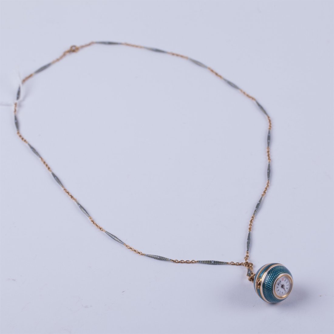 Enamell bell watch with gold blue enamel chain. — image 1