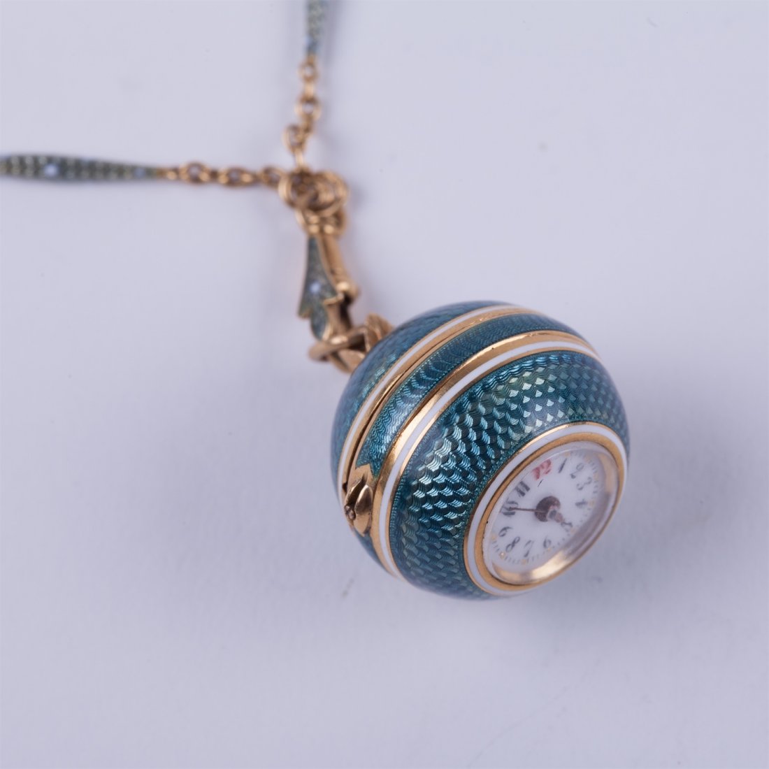 Enamell bell watch with gold blue enamel chain. — image 2