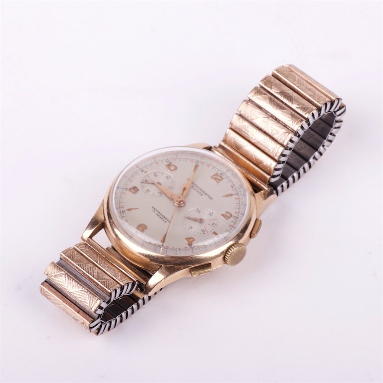 "Suisse" gold 18K mens wristwatch with chronograph. — image 2