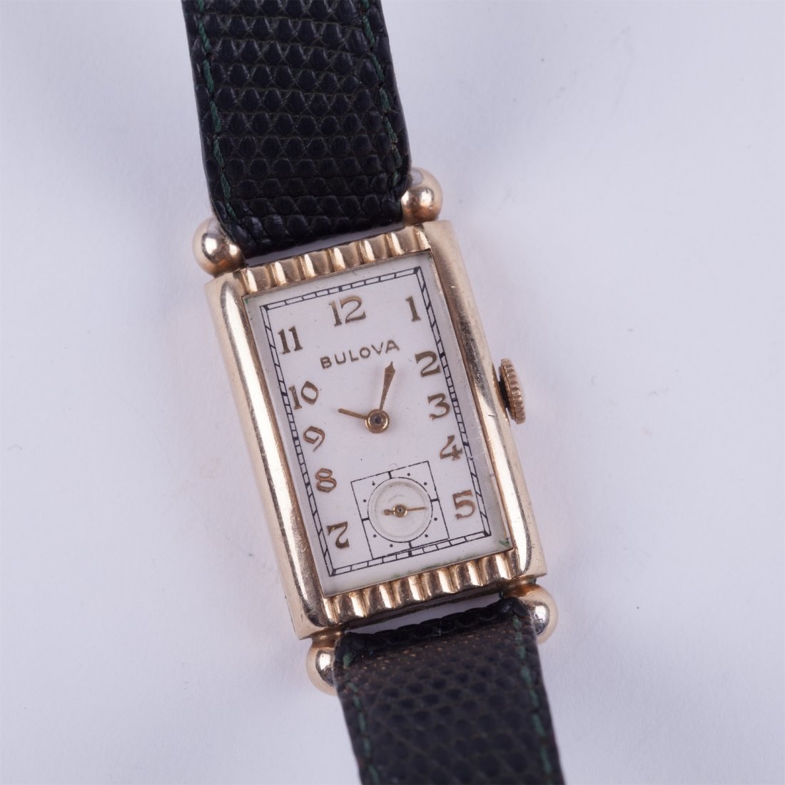 "Bulova" 14k gold filled rectangular mens wristwatch. — image 1