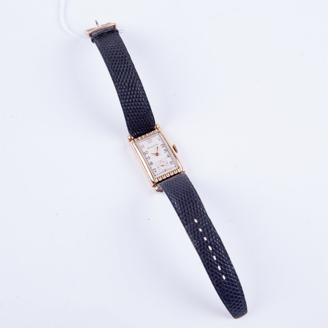 "Bulova" 14k gold filled rectangular mens wristwatch. — image 2