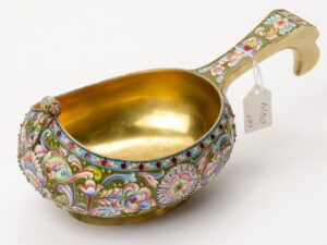 Russian silver and enamel kovsh. — image 1