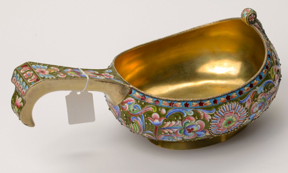 Russian silver and enamel kovsh. — image 2