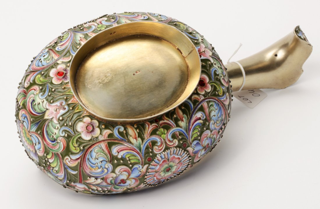 Russian silver and enamel kovsh. — image 4
