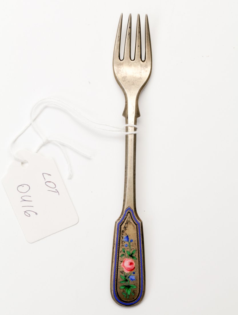 Russian silver and enamel fork. — image 1